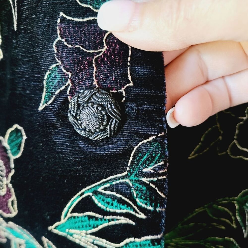 Norton McNaughton Petites Blazer 10 P Black Gold Floral Roses Unlined Holiday - Picture 2 of 13